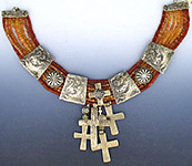 Carnelian/sunstone beads/bronze shields
